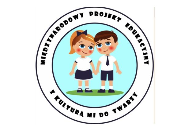 logo projektu w kole dziewczynka i chłopiec ubrani na galowo