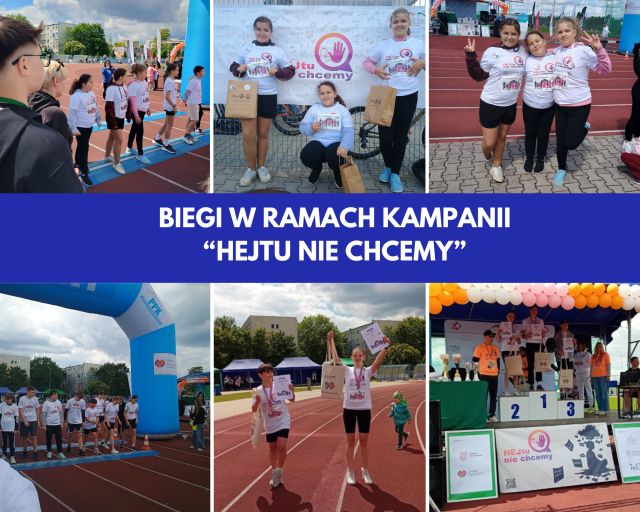 kolaż zdjęć uczniów na stadionie sportowym