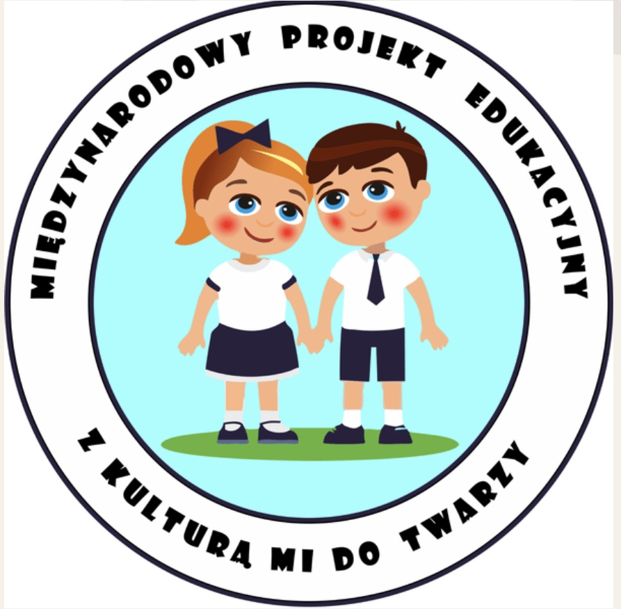 logo projektu dziewczynka i chłopiec w strojach galowych stoją w parze