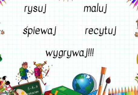 para dzieci z tornistrami na brzegach grafiki kolorowe kredki