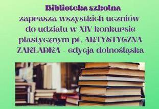 zdjęcie książek oraz informacja o konkursie na zakładkę