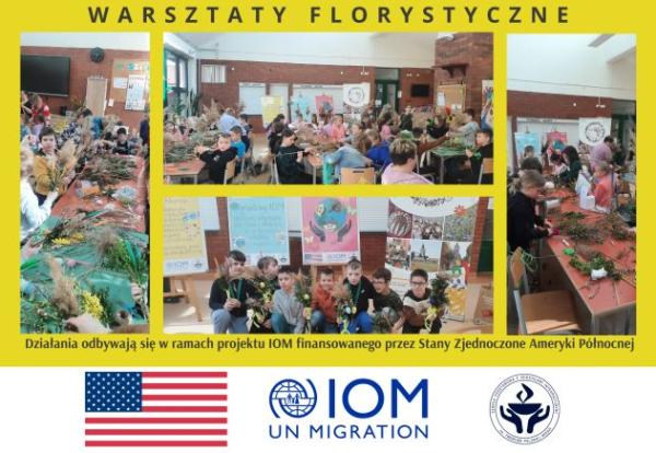 kolaż zdjęć uczniów wykonujących ozdoby wiosenne