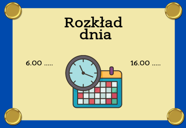 grafika z napisem rozkład dnia