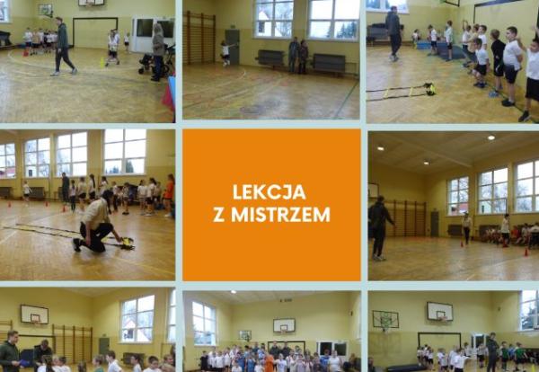 kolaż zdjęć uczniów na zajęciach sportowych