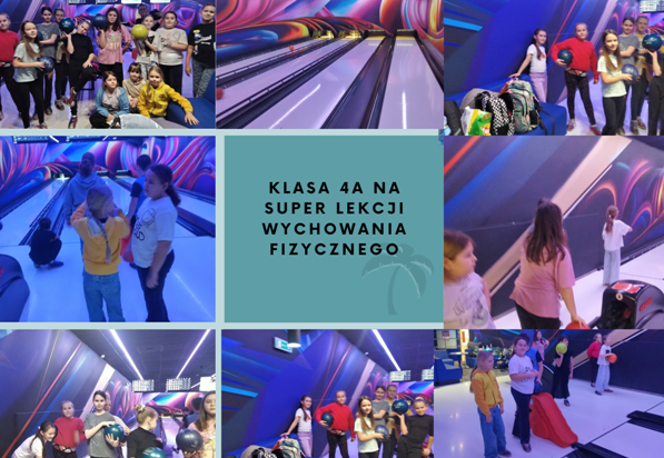 kolaż zdjęć uczniów na kręgielni