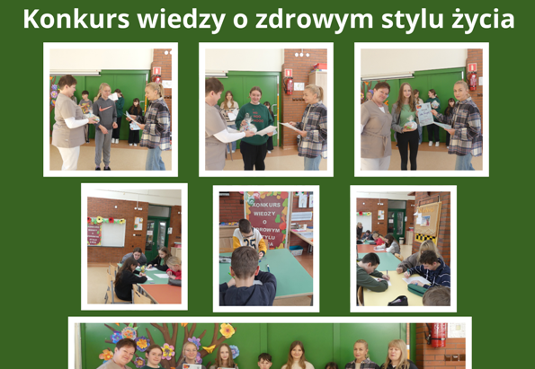 kolaż zdjęć uczniów na konkursie wiedzy