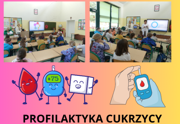 kolaż zdjęć uczniów na spotkaniu z pielęgniarką szkolną