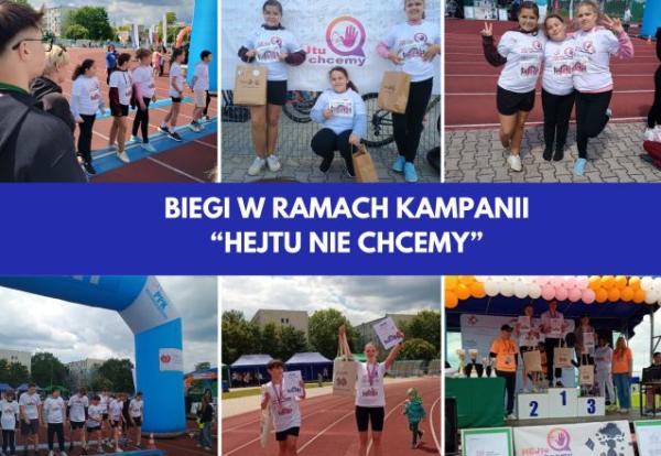 kolaż zdjęć uczniów na stadionie sportowym 
