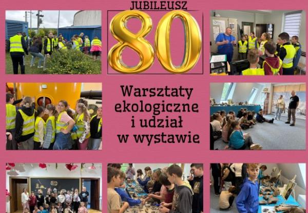 kolaż zdjęć uczniów na warsztatach ekologicznych i udziału w wystawie o mamucie