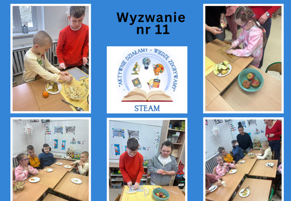 kolaż zdjęć dzieci na zajęciach o owocach