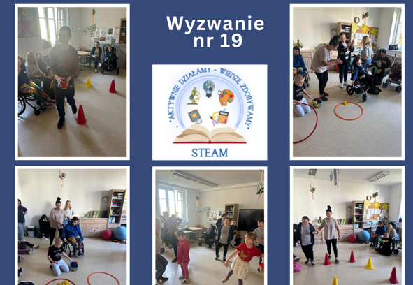 kolaż zdjęć dzieci wykonkujących ćwiczenia sportowe