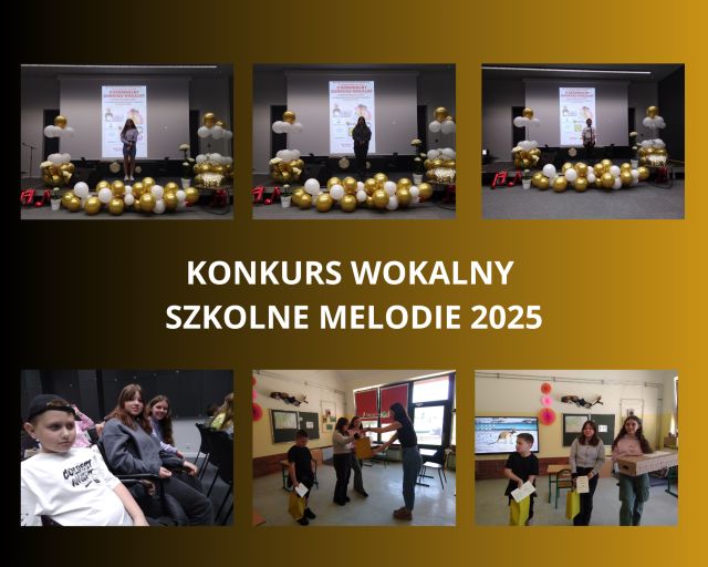 kolaż zdjęć uczniów na konkursie wokalnym szkolne melodie