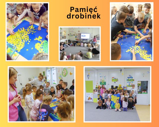 przedszkolaki oglądają bajkę edukacyjną pamięć drobinek i wykonują pracę plastyczną z żonkilem