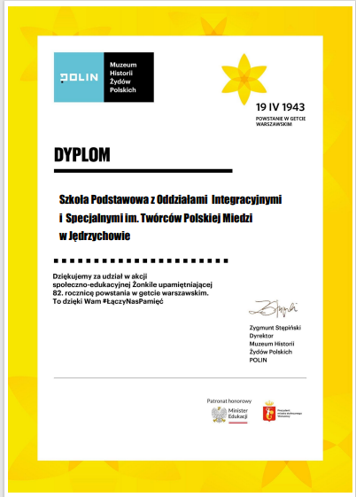 dyplom za udział szkoły w akcji Żonkile