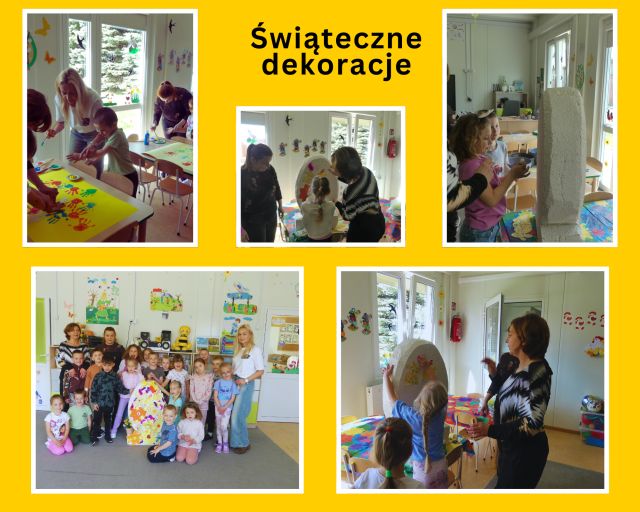 przedszkolaki wykonują wielkanocne ozdoby