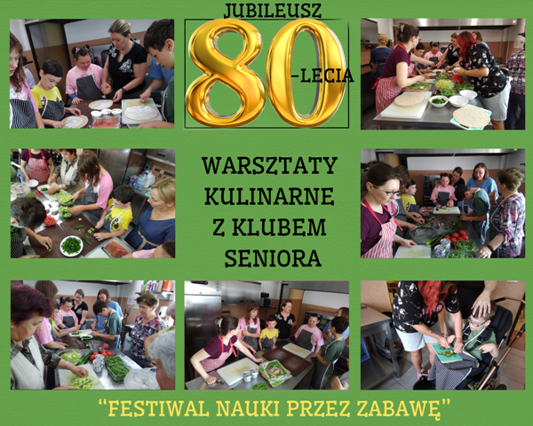 kolaż zdjęć uczni&oacute;w na warsztatatch kulinarnych z seniorami
