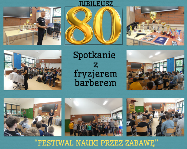 kolaż zdjęć uczni&oacute;w na spotkaniu z fryzjerem