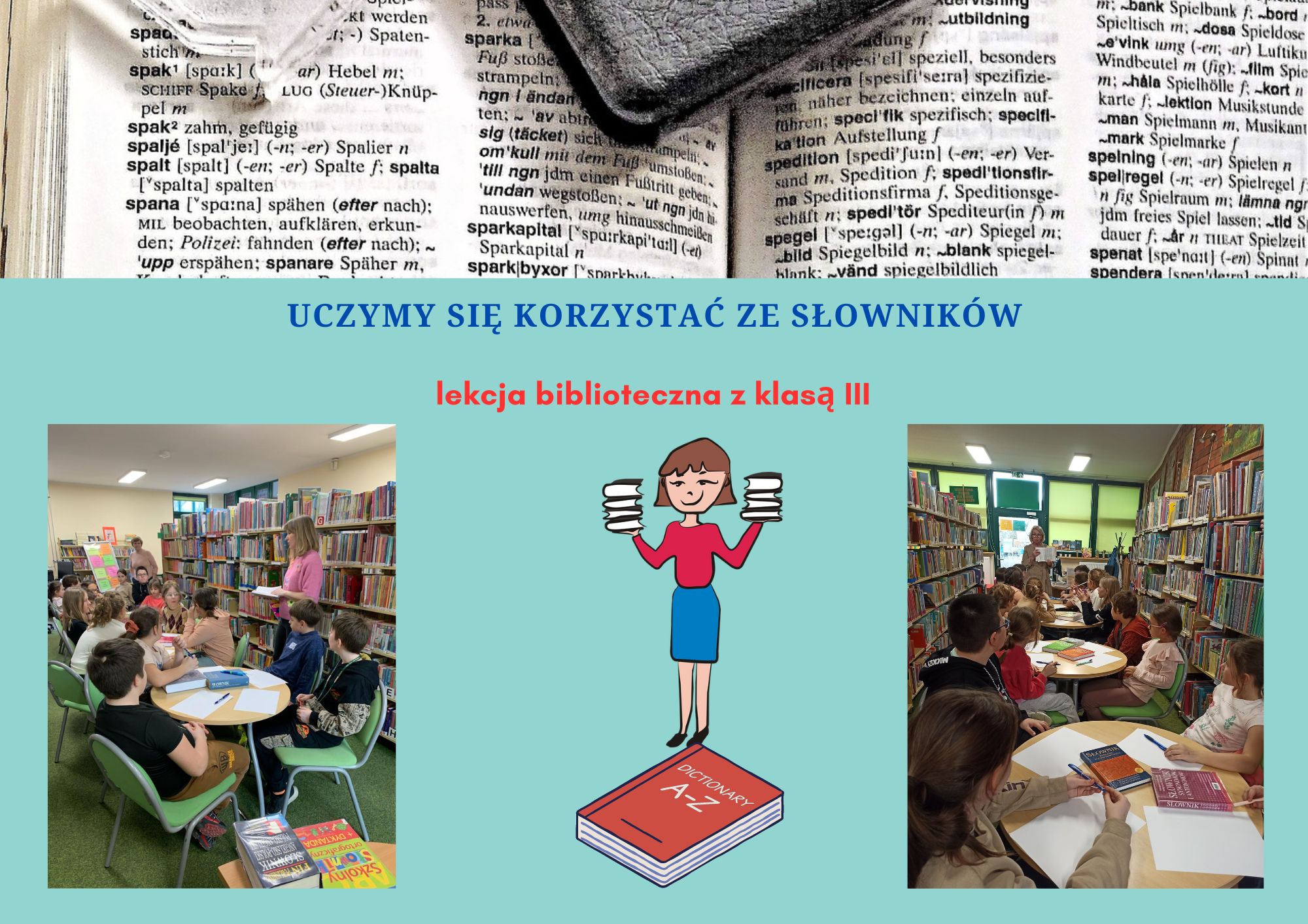 kolaż zdjęć uczni&oacute;w w bibliotece