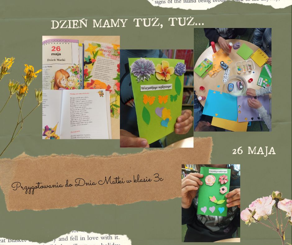 kolaż zdjęć laurek z okazji Dnia Matki