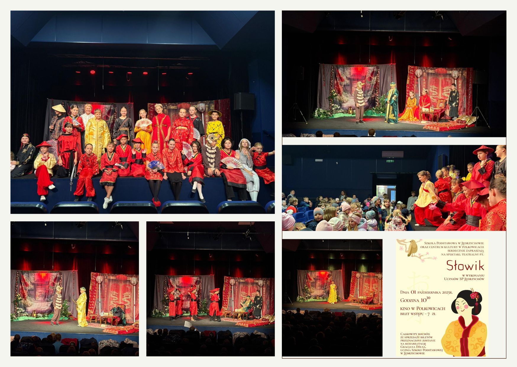 kolaż zdjęć uczni&oacute;w na scenie w kinie
