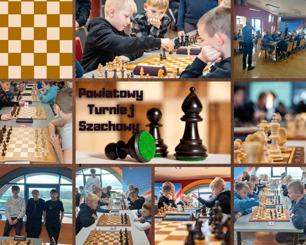 kolaż zdjęć uczni&oacute;w na turnieju szachowym