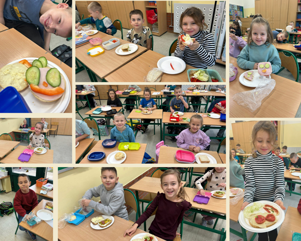 uczniowie w klasie przygotowują zdrowe śniadanie