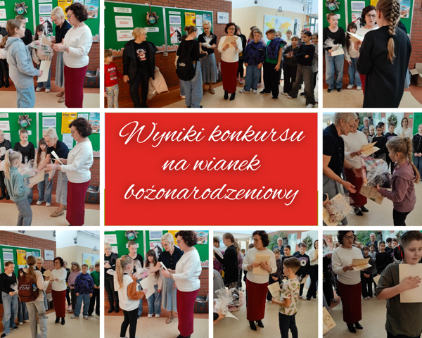 kolaż zdjęć laureat&oacute;w konkursu podczas wręczania nagr&oacute;d