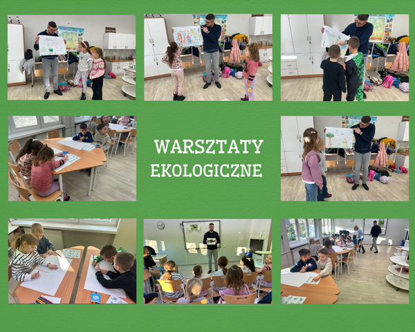 kolaż zdjęć pierwszak&oacute;w na warsztatach ekologicznych
