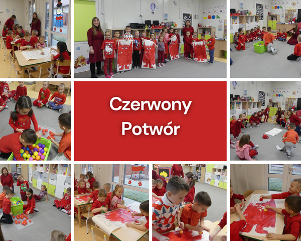 kolaż zdjęć przedszkolak&oacute;w na zajęciach z panią psycholog