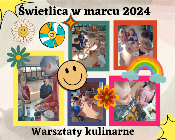 kolaż zdjęć dzieci w świetlicy szkolnej na warsztatach kulinarnych