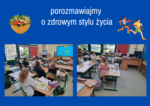 kolaż zdjęć dzieci na spotkaniu z pielęgniarką szkolną