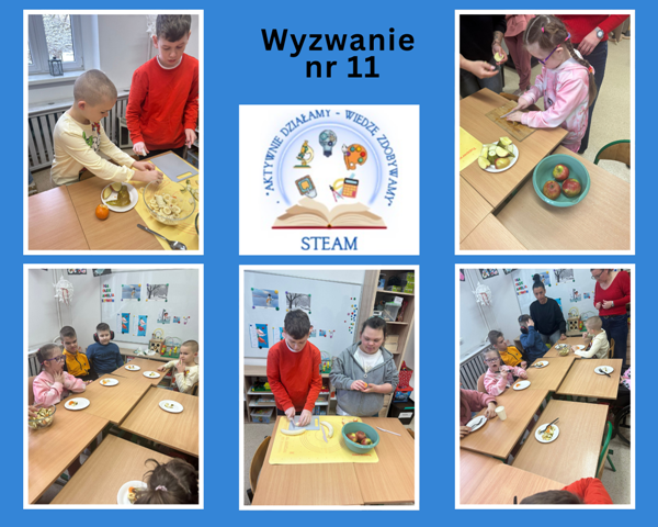 kolaż zdjęć dzieci na zajęciach o owocach