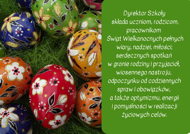grafika z pisankami i życzeniami na święta wielkanocne