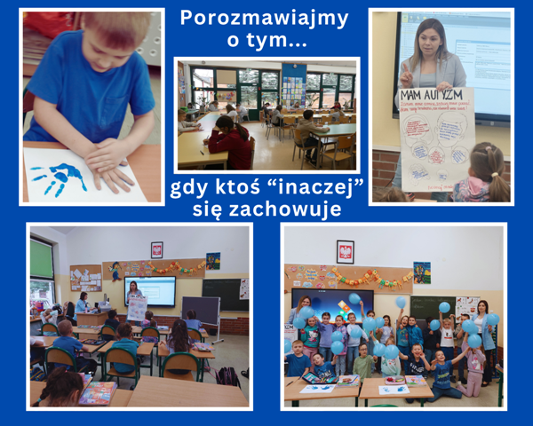 kolaż zdjęć uczni&oacute;w na zajęciach z pedagogiem i psychologiem