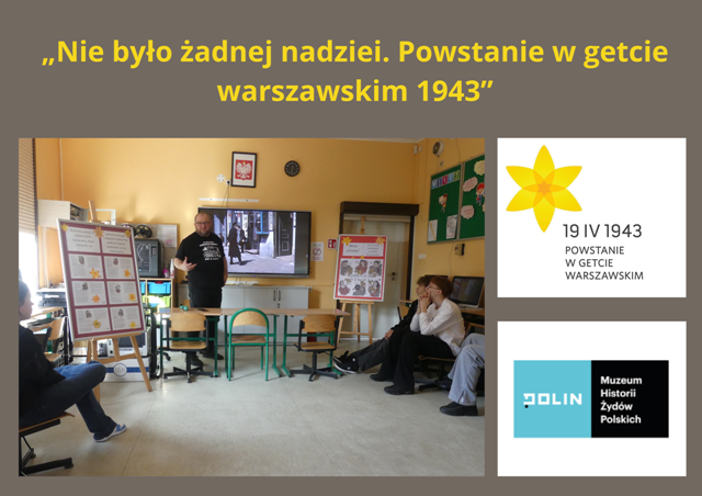 uczniowie ogladaja film o powstaniu w getcie warszawskim