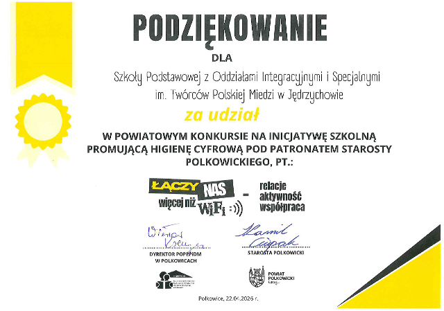 Zdjęcie podziękowania za udział w konkursie
