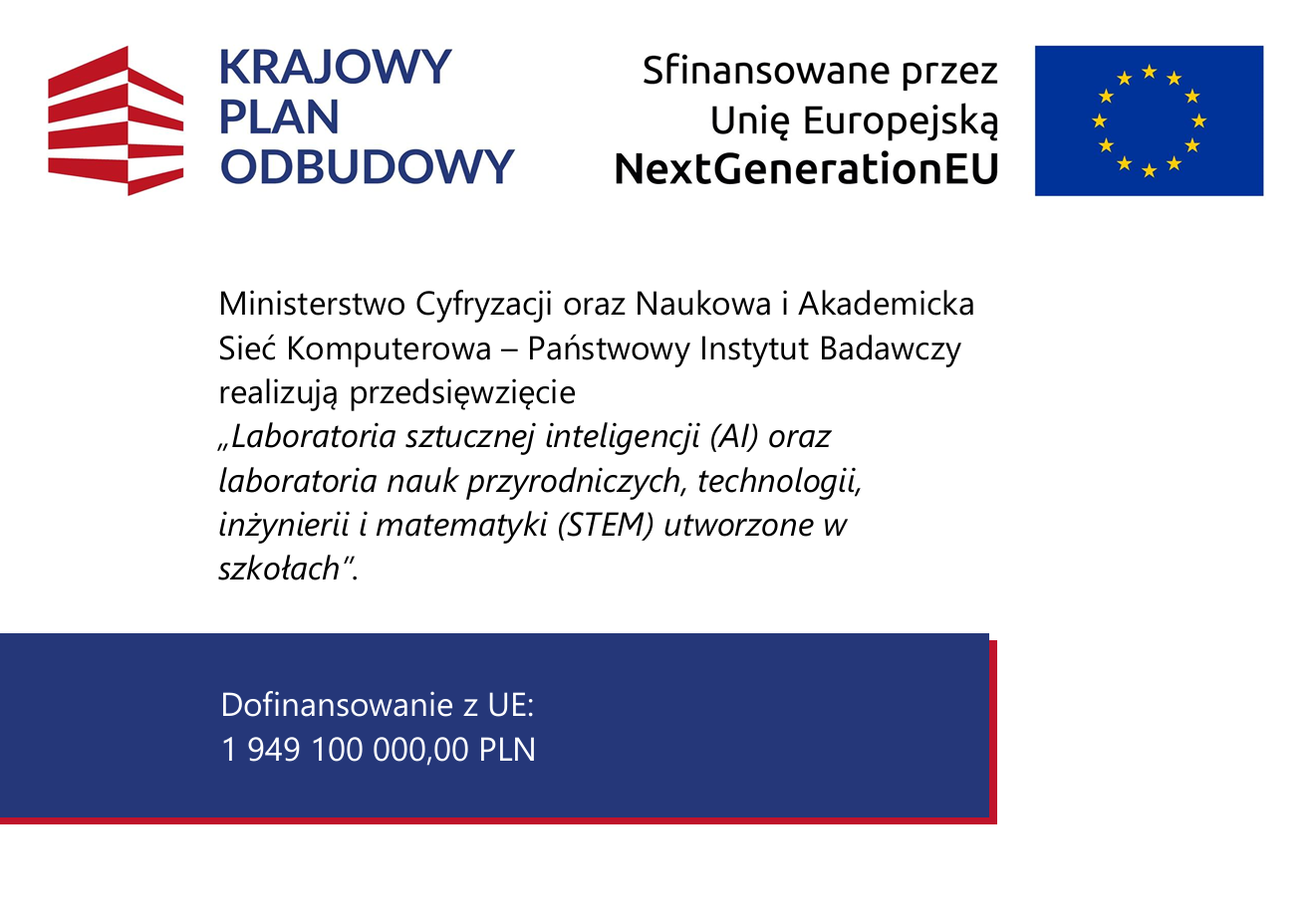 grafika z informacją o otrzymaniu sprzętu do pracowni sztucznej inteligencji 