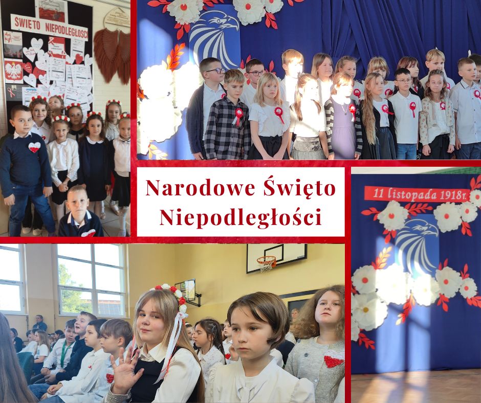 kolaż zdjęć uczniów podczas apelu