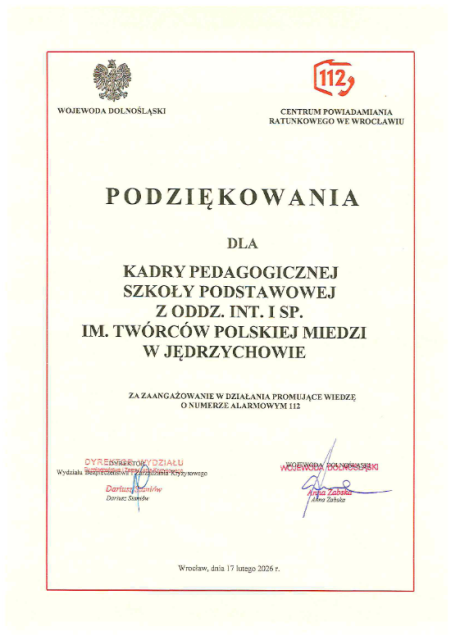 zdjęcie podziękowania dla nauczycieli za akcję 112