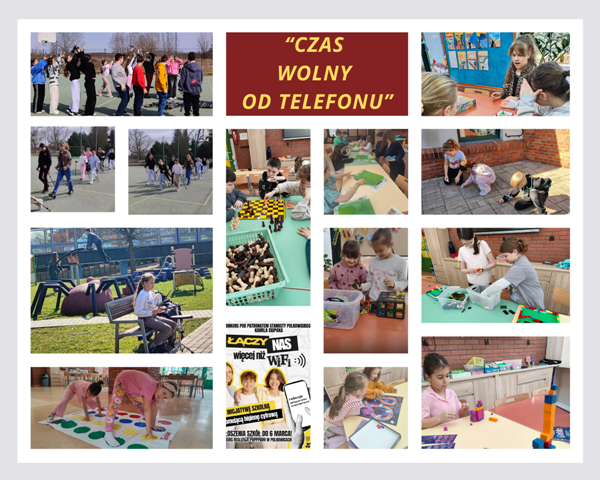 kolaż zdjęć uczniów aktywnie spędzających czas