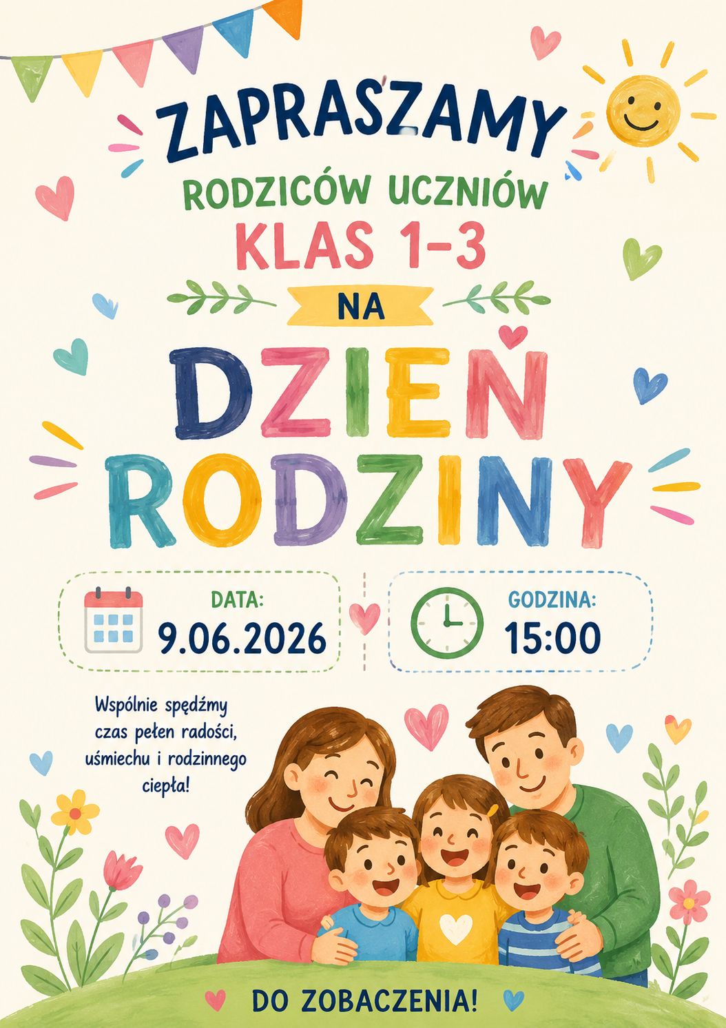 plakat zapraszający rodziców na Dzień Rodziny