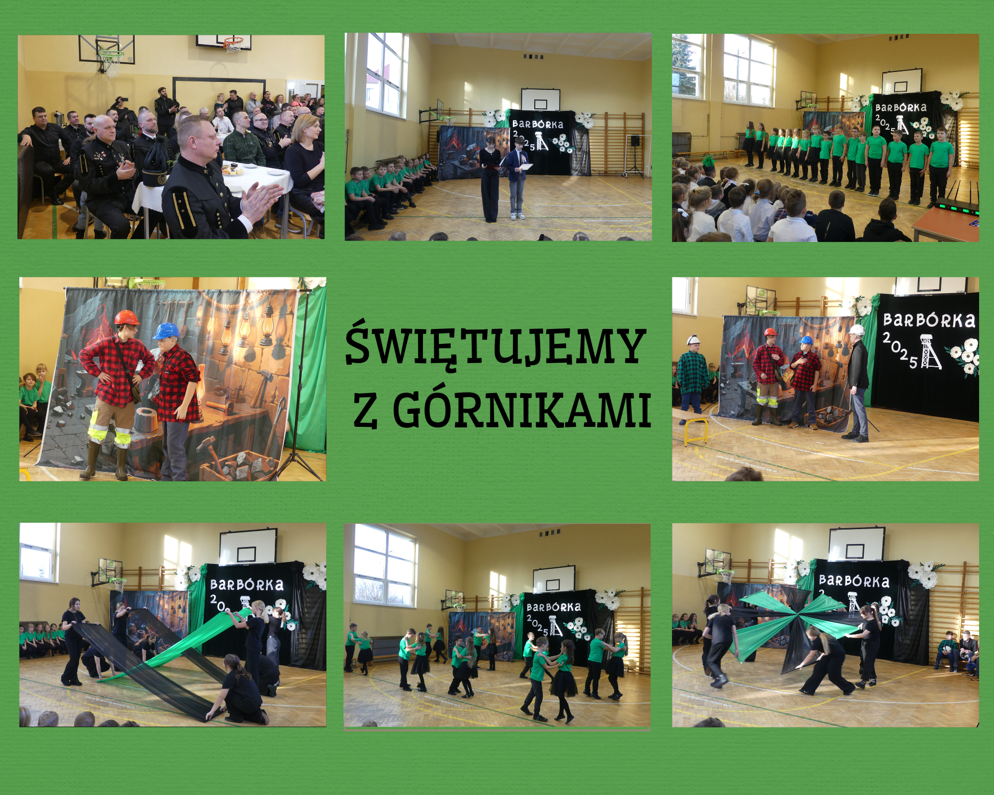 kolaż zdjęć uczniów i górników