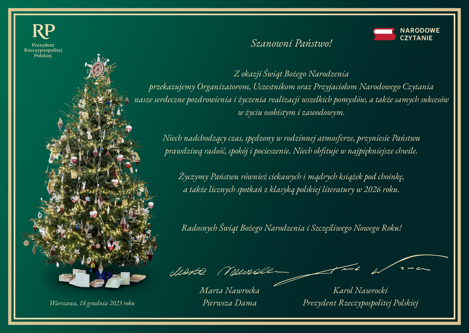 kartka świąteczna od Pary Prezydenckiej