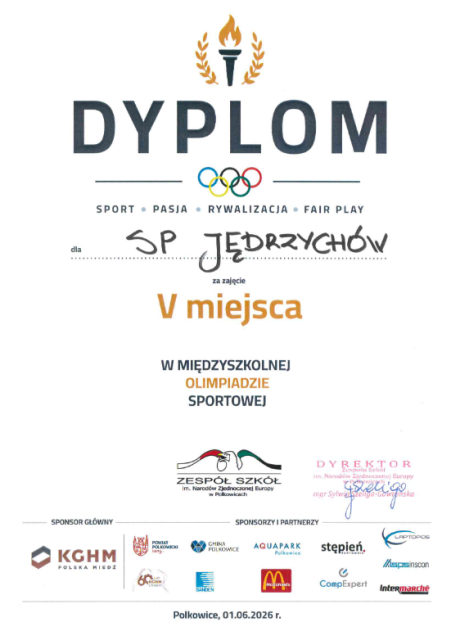 dyplom za udział w olimpiadzie sportowej