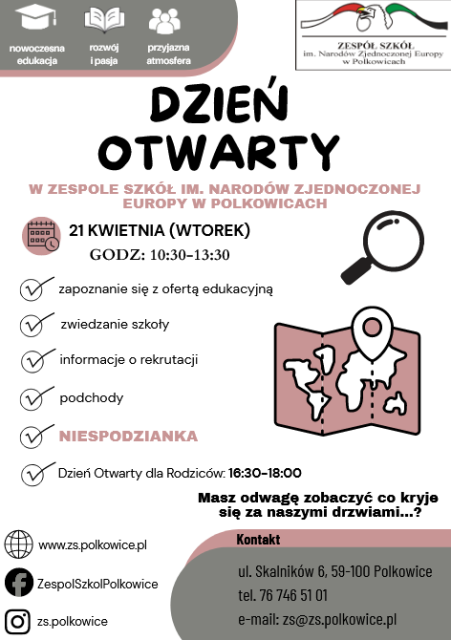 plakat dnia otwartego w Zespole Szkół w Polkowicach