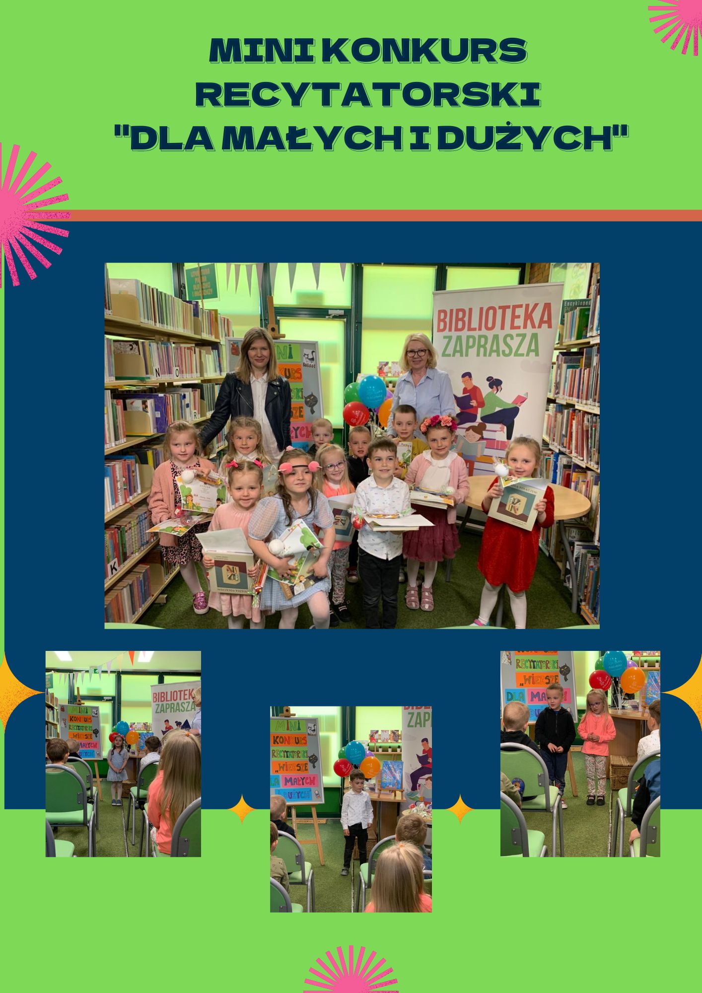 kolaż zdjęć z konkursu recytatorskiego przedszkolaków
