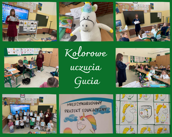 kolaż zdjęć pierwszaków na zajęciach z panią psycholog