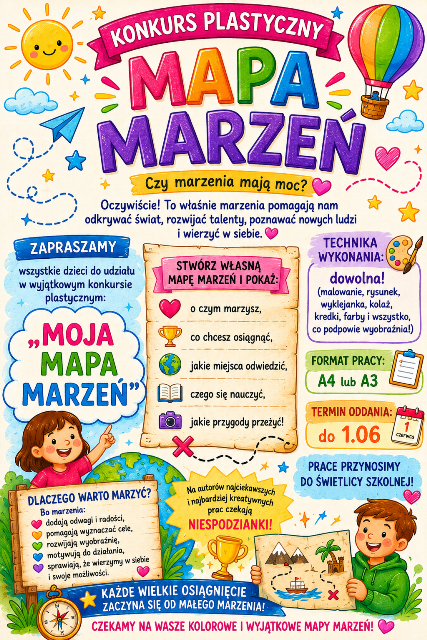 plakat o konkursie plastycznym mapa marzeń