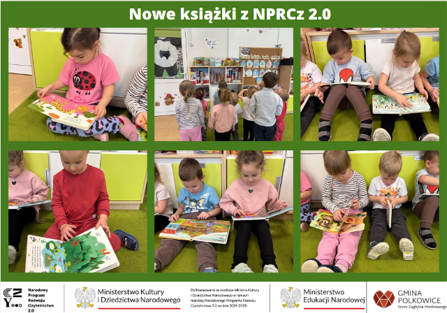 kolaż zdjęć przedszkolaków oglądających książki