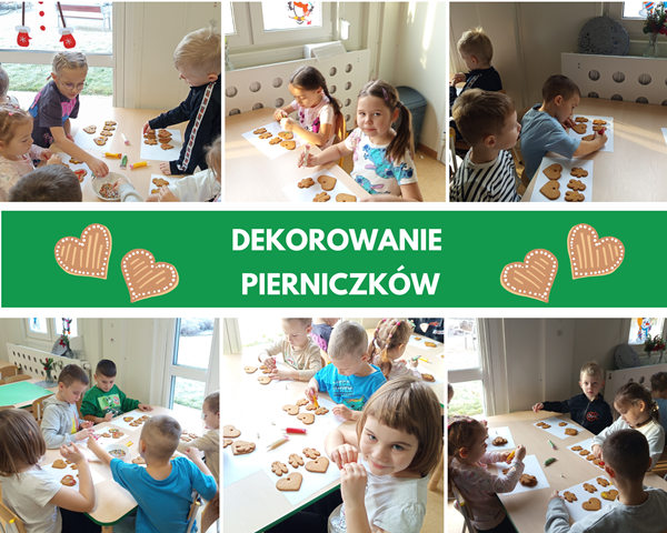 kolaż zdjęć dzieci dekorujących pierniczki
